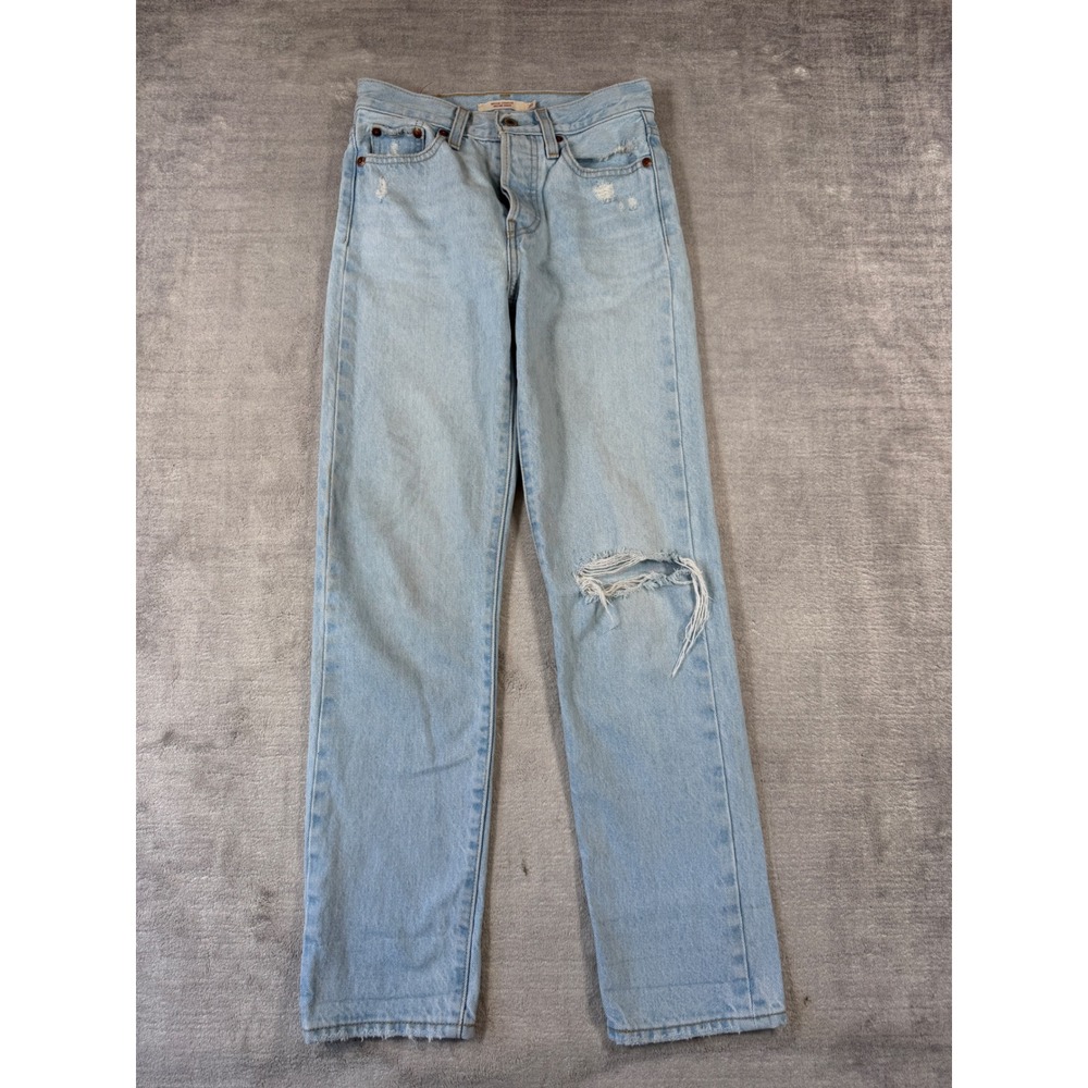 Levis Jeans Women 23 Light Blue Wedgie Straight Distressed High Rise Premium